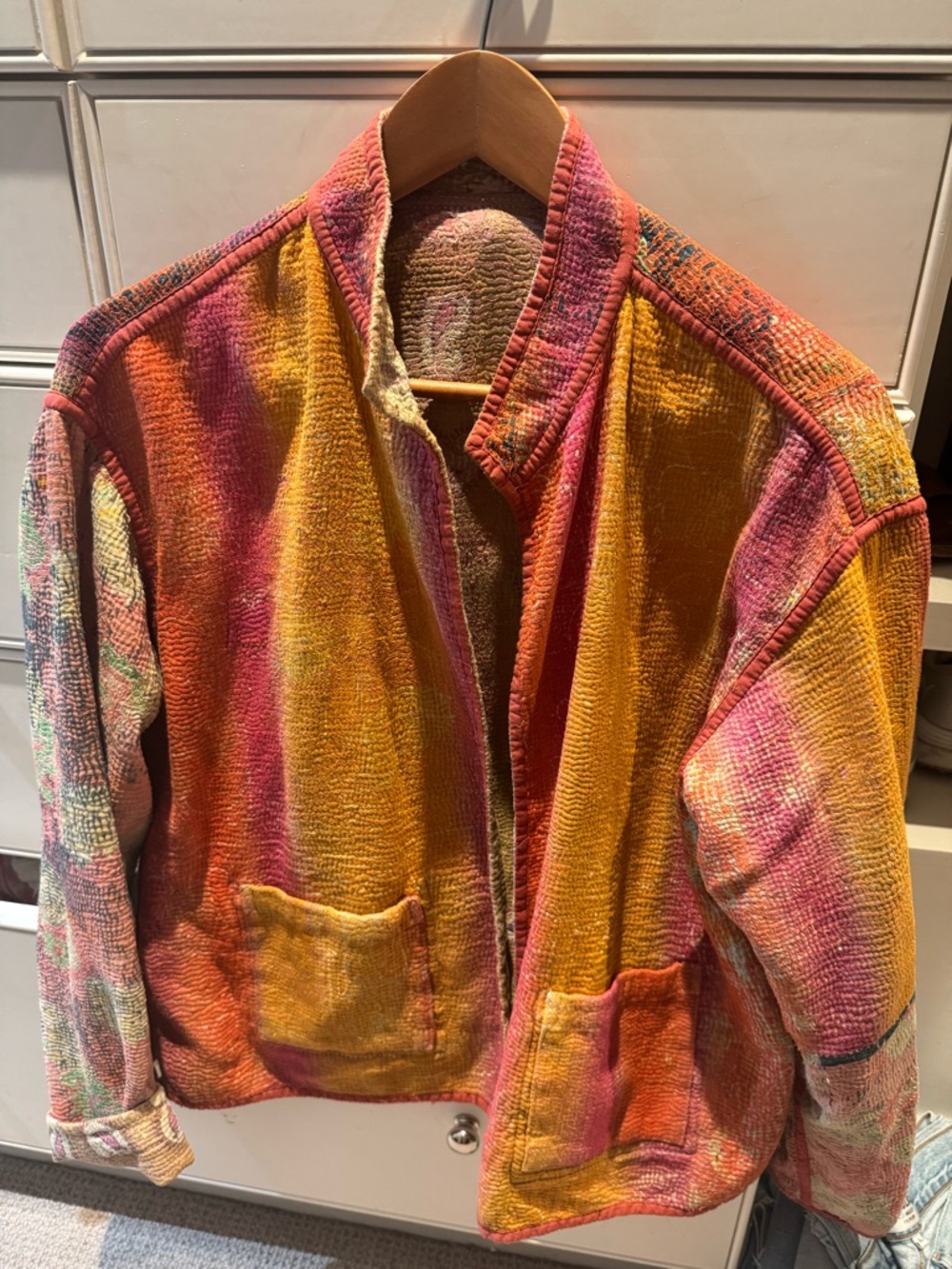 Women's Multicolor Tie-Dye Cotton Jacket - Vibrant Orange & Pink